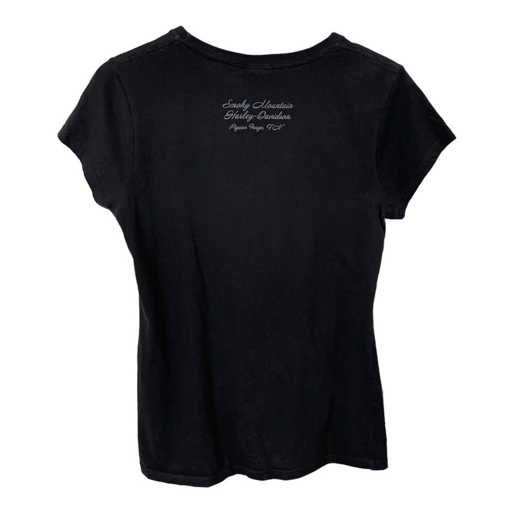 Harley Davidson Y2K Graphic Tee XL Fitted Biker Babe Eagle Heart Black Shirt - Picture 3 of 5